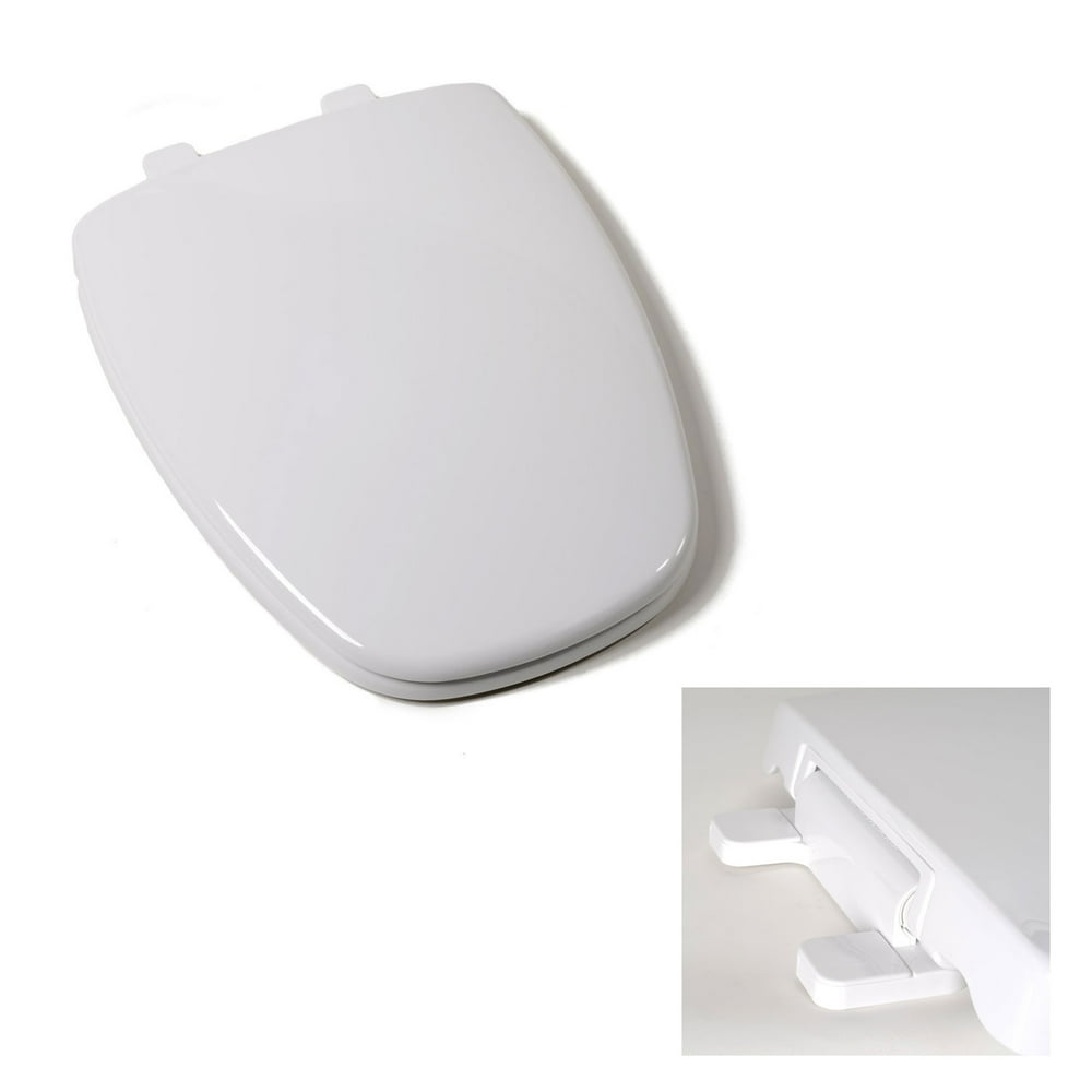 Deluxe Premium Plastic Square SlowClose White Elongated Toilet Seat