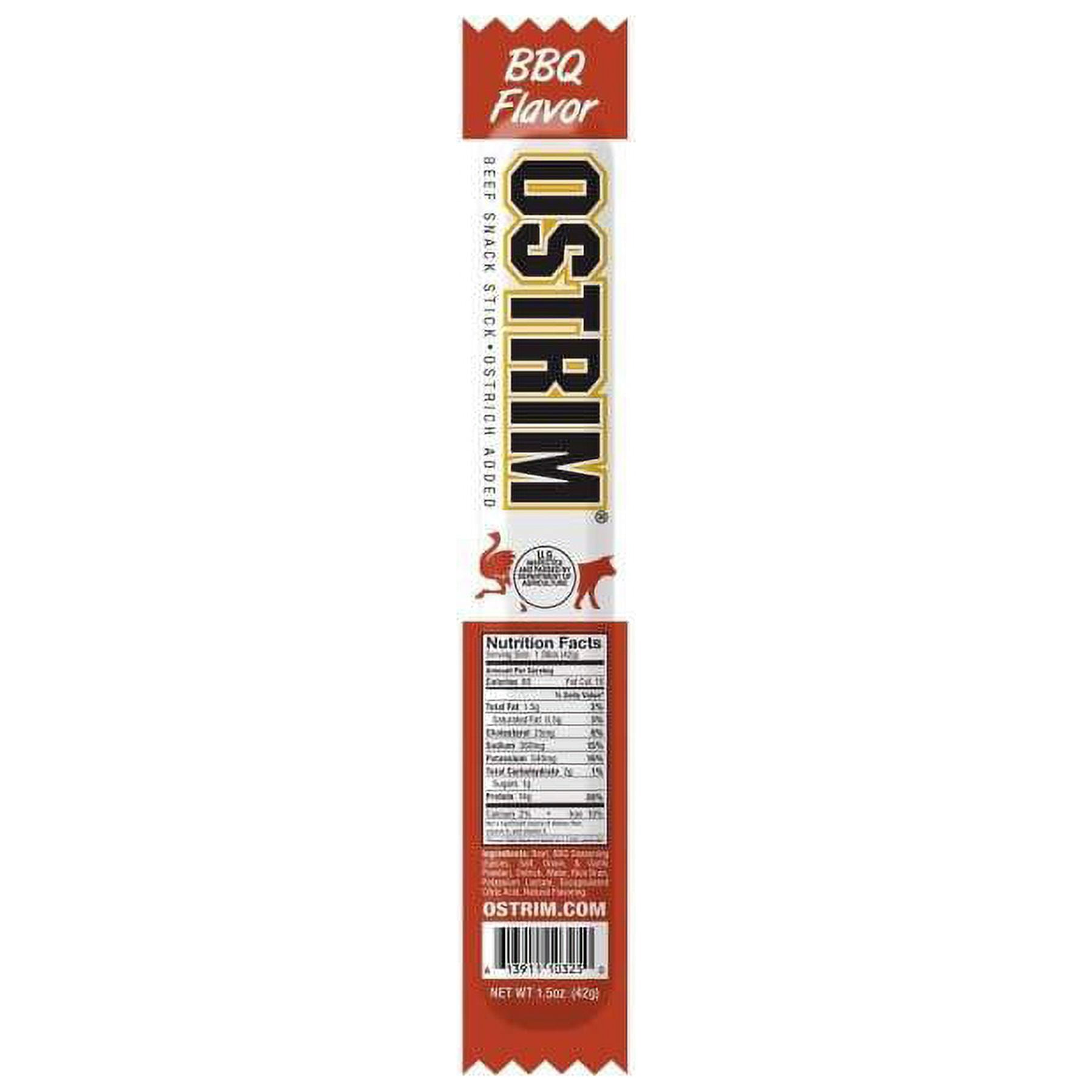 Ostrim Beef & Ostrich Snack Stick, BBQ, Pack of 10, 1.5 oz sticks