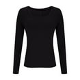 thumbnail image 4 of ZHYou No Boundaries Womens Shirts Ribbed Knit Scoop Neck Long Sleeve Tops Stretchy Slim Fit Basic Tees,Black,Size L, 4 of 7