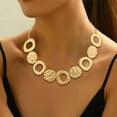 thumbnail image 2 of JUSIP Women's Bohemian Vintage Hammered Metal Necklace - Golden-Tone Geometric Circle Pendant Layered Chain, Everyday Casual Jewelry for All Seasons, Versatile Accessory, Minimalist Aesthetic, 2 of 7