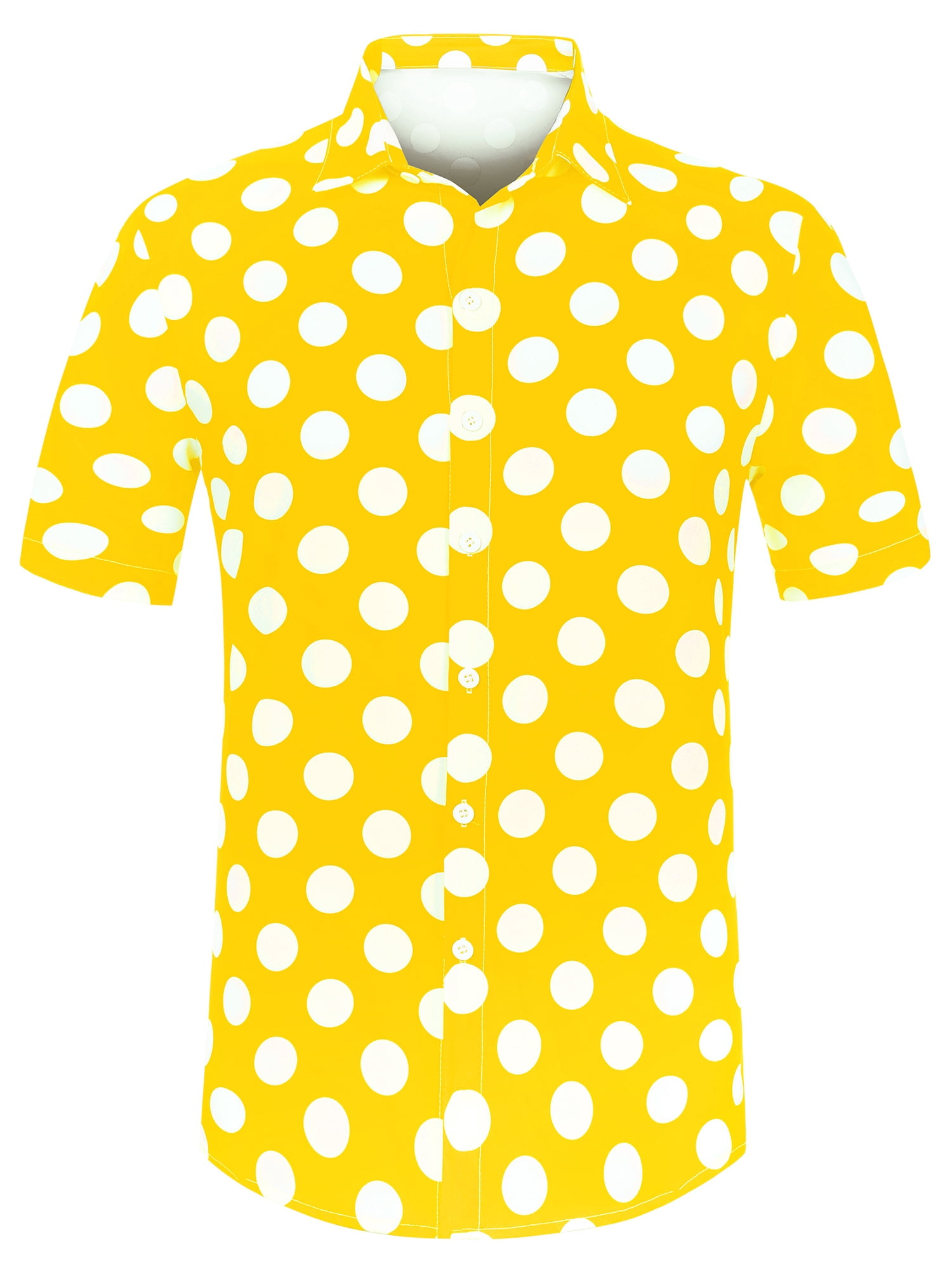 Unique Bargains Men's Summer Polka Dots Shirt Button Down Short Sleeves Shirts XL Yellow