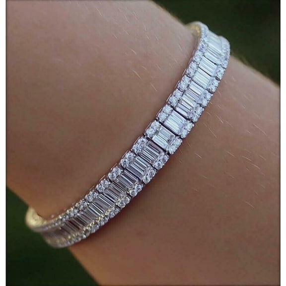 7CT Baguette Cut Diamond Simulated Attractive Tennis Bracelet 14K White Gold Plated