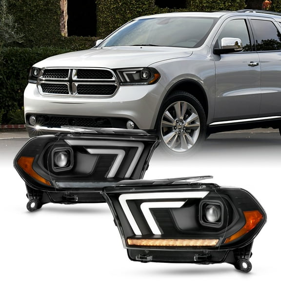 AKKON - Fit 2011 2012 2013 Dodge Durango [HID Type] Projector Black Headlight Pair w/LED Tube DRL Sequential Turn Signal