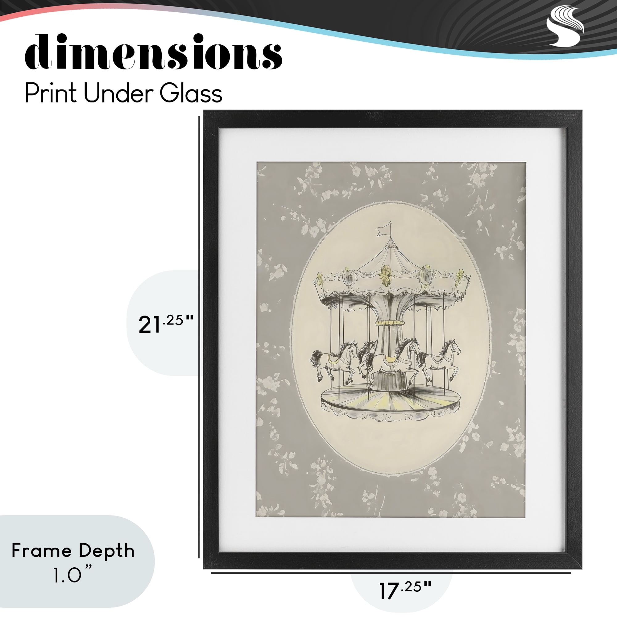 Stupell Industries Gentle Floral Carousel Black Framed Print Under Glass, design by Arlington Prints