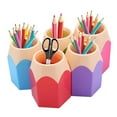 thumbnail image 2 of 5 Pack Creative Pencil Shaped Pen Holders Pencil Storage Organizer Desktop Pen Cup Colorful Vase Pencil Pot Cartoon Stationery Rack Classroom Home Office Supplies Desktop Decor,5 Colors,2.84x3.94", 2 of 8