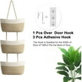 thumbnail image 3 of Over the Door Hanging Basket, 3-Tier Woven Cotton Wall-Mounted Storage Organizer Bag Decorative Hanging Nursery Baskets - Jute, 3 of 9