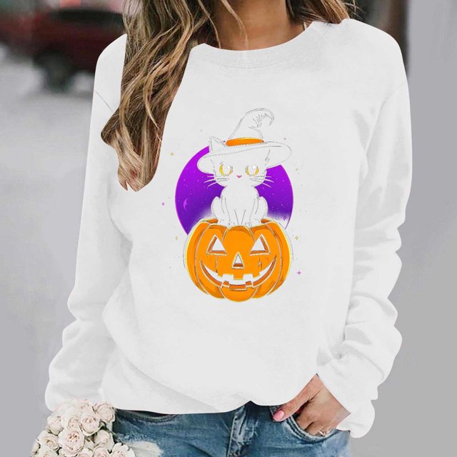 Heisall Womens Sweatshirts Long Sleeve Round Neck Loose Casual Halloween Print No Hood Autumn Winter 2025 New Arrival Fashion Sweatshirts