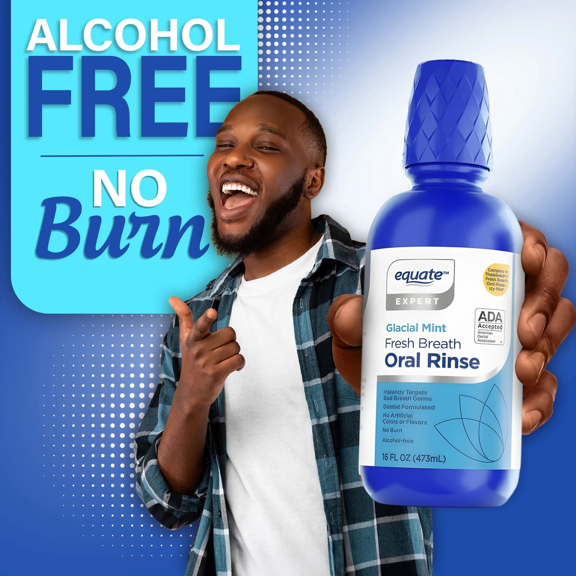 Equate Alcohol-Free Fresh Breath Oral Rinse, Glacial Mint, 16 fl oz