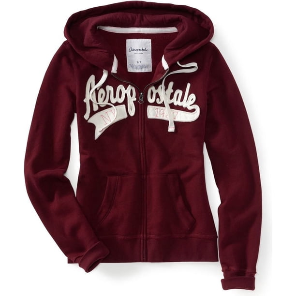 Aeropostale Sudadera con capucha y cremallera completa para mujer, rojo, mediano Aeropostale Sudadera