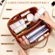 thumbnail image 2 of Grande Bolsa de viaje para cosméticos, bolsa de maquillaje portátil de piel sintética, bolsa de almacenamiento de cosméticos, bolsa de maquillaje impermeable con doble cremallera, divisores, 2 of 5