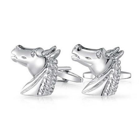 - Thoroughbred Horse Head Equestrian Cowboy Shirt Cufflinks For Men Silver Tone Brass Steel Hinge Back