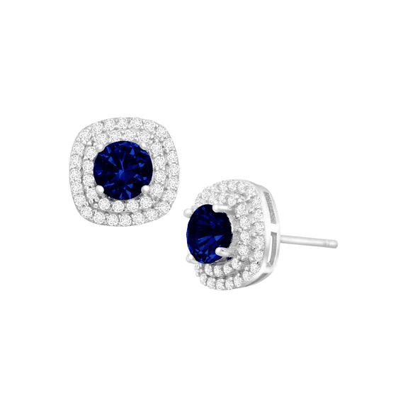 Women's Finecraft Created Sapphire & Cubic Zirconia Halo Stud Earrings in Sterling Silver