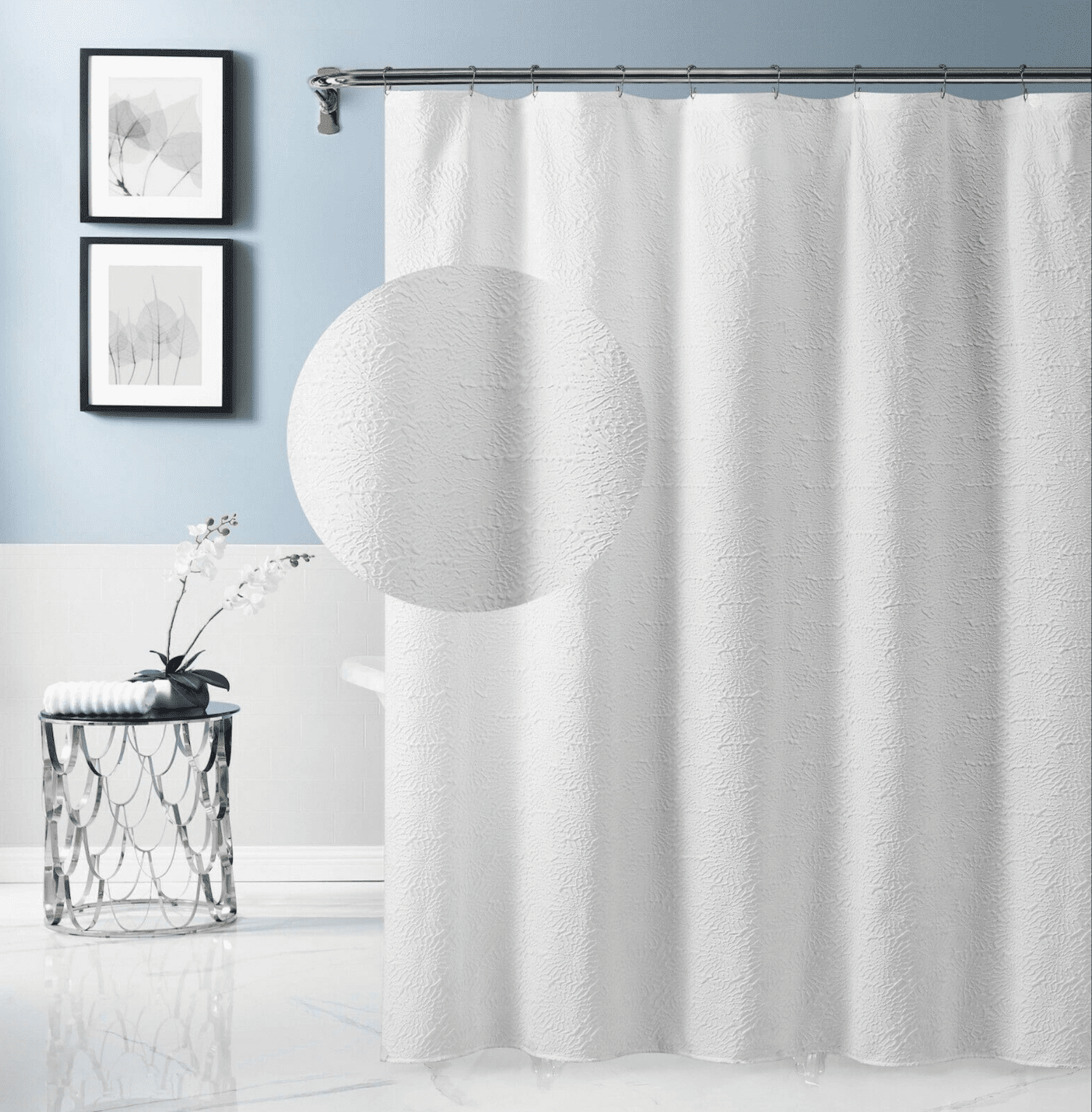 Conbo Mio Waffle Weave Hotel Long Shower Curtain Fabric No Hooks Needed with  Snap in Liner for Bathroom Waterproof Machine Washable Hook Free Hookless Shower  Curtain (Waffle-White,71