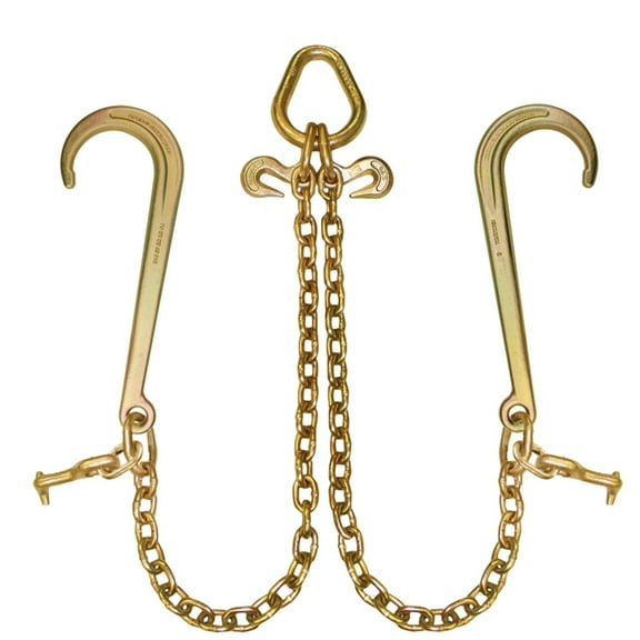 VULCAN Tow Chain Bridle - 15 inch J Hooks and T Hooks - G70 Chain - 47 inch - 4700 Lbs SWL