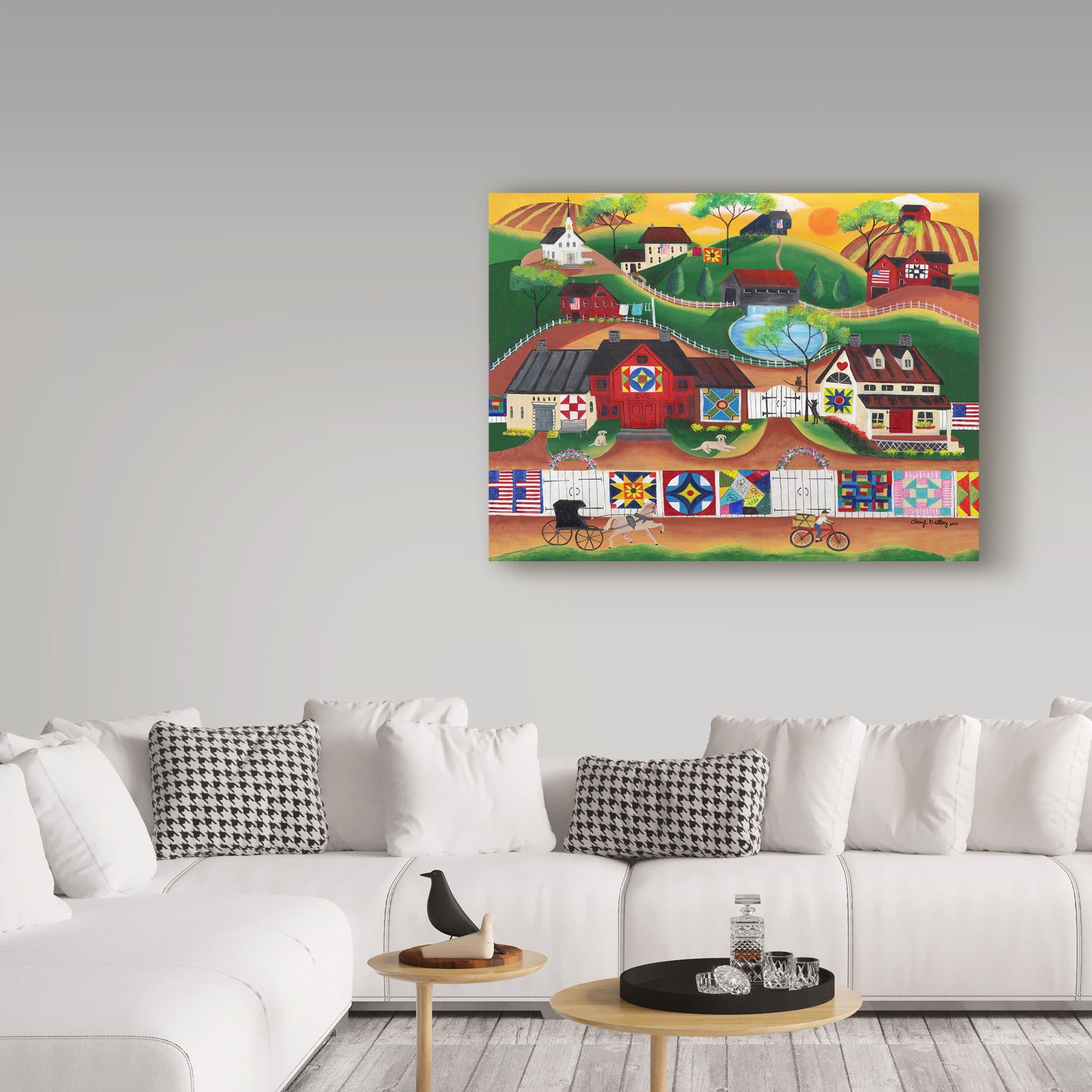 Trademark Fine Art 'Sunrise Colorful Country Quilt Village' Canvas Art by Cheryl Bartley