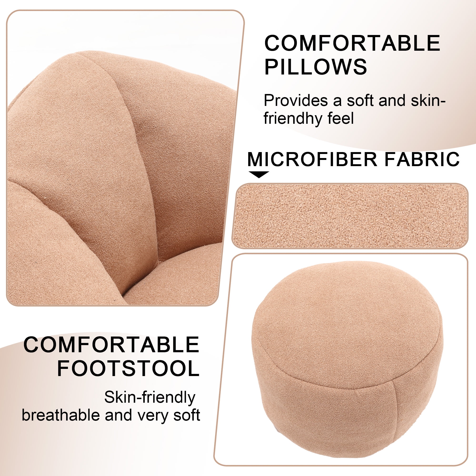 MOONMISS Microfiber Upholstered High Pressure Foam Round Lazy Bean Bag Sofa Chair with Ottoman-Tan