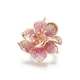 thumbnail image 3 of Santuzza 925 Sterling Silver Flower Ring Pink Sapphire Cubic Zirconia Blossom Hibiscus Ring for Women, 3 of 6