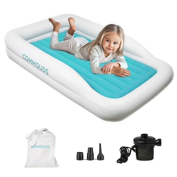 Cama de viaje portátil para niños pequeños COMMOUDS con parachoques de seguridad y bomba