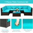 thumbnail image 6 of Wicker Patio Sets on Clearance for Outdoor Furniture, 2019 Upgrade 7-Piece Conversation Furniture Set w/2 Corner Sofa, Tempered Glass Table, 4 Single Sofa, 12 Padded Cushions, 2 Pillows, Blue, S7217, 6 of 9
