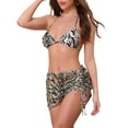 thumbnail image 4 of Conjuntos de bikini de halter de color bloque con ondas de agua para mujer, 3 piezas, parte inferior triangular, cubierta de malla, trajes de baño grandes, negro, 4 of 5