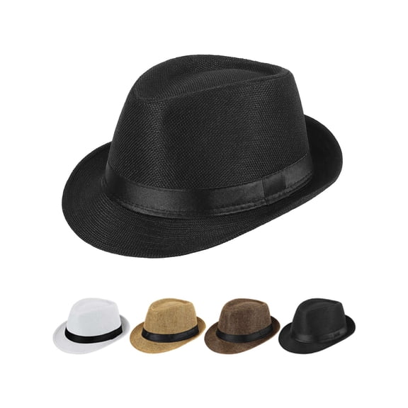Luxtrada Men Women Straw Jazz Fedora Hat Trilby Cuban Sun Cap Panama Short Brim Summer (Black)