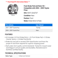 thumbnail image 2 of Front Brake Pad and Rotor Kit - Compatible with 2004 - 2009 Toyota Prius 2005 2006 2007 2008, 2 of 2
