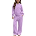 thumbnail image 3 of Sakuulaan Girls 2‑Piece Fleece Tracksuit Set, Full‑Zip Hooded Jacket & Relaxed Pants, Warm Polyester Casual Outfit for Kids 5‑14 Years, 3 of 8
