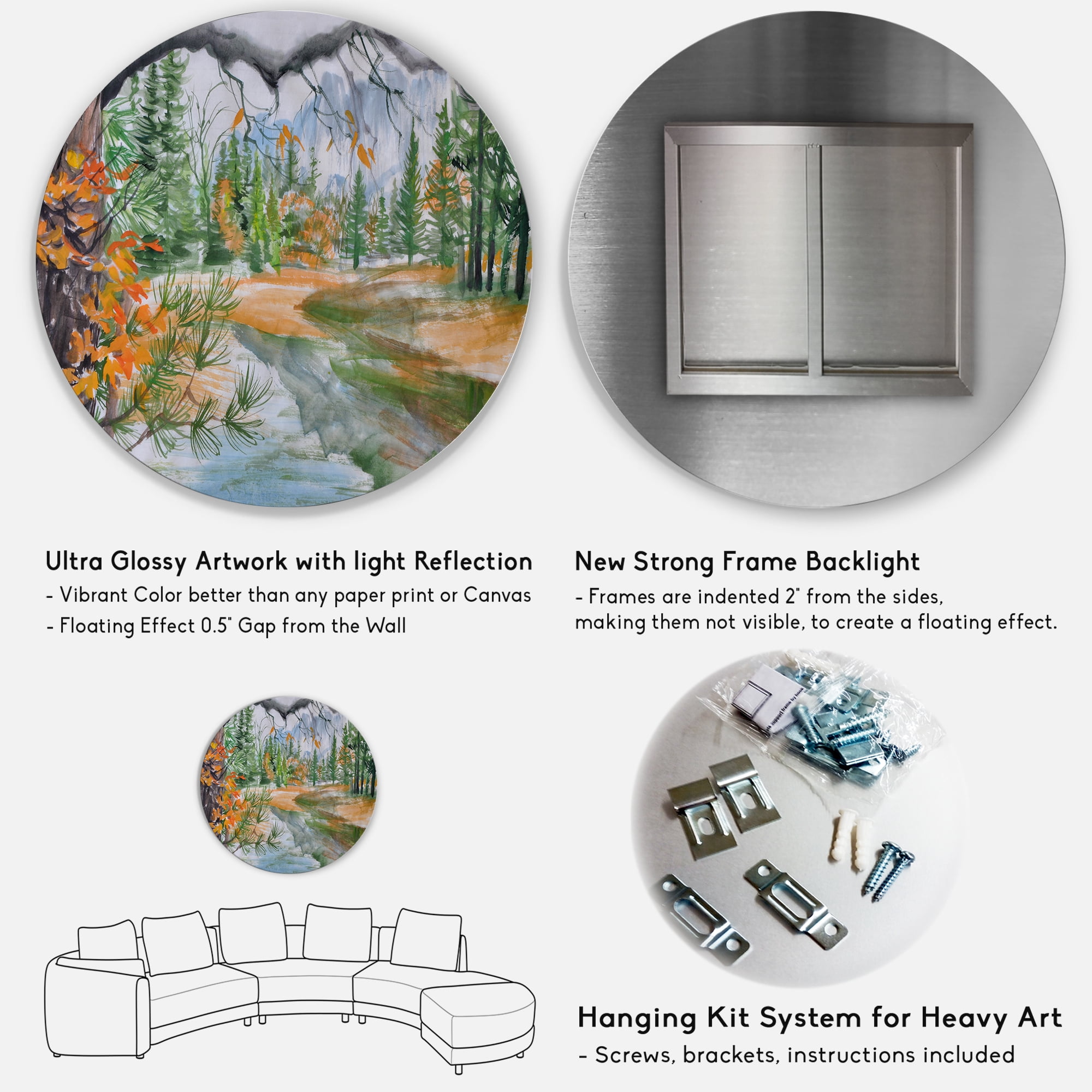 Designart 'Trees With River In Autumn Forest' Lake House Circle Metal Wall Art 23x23 - Disc of 23