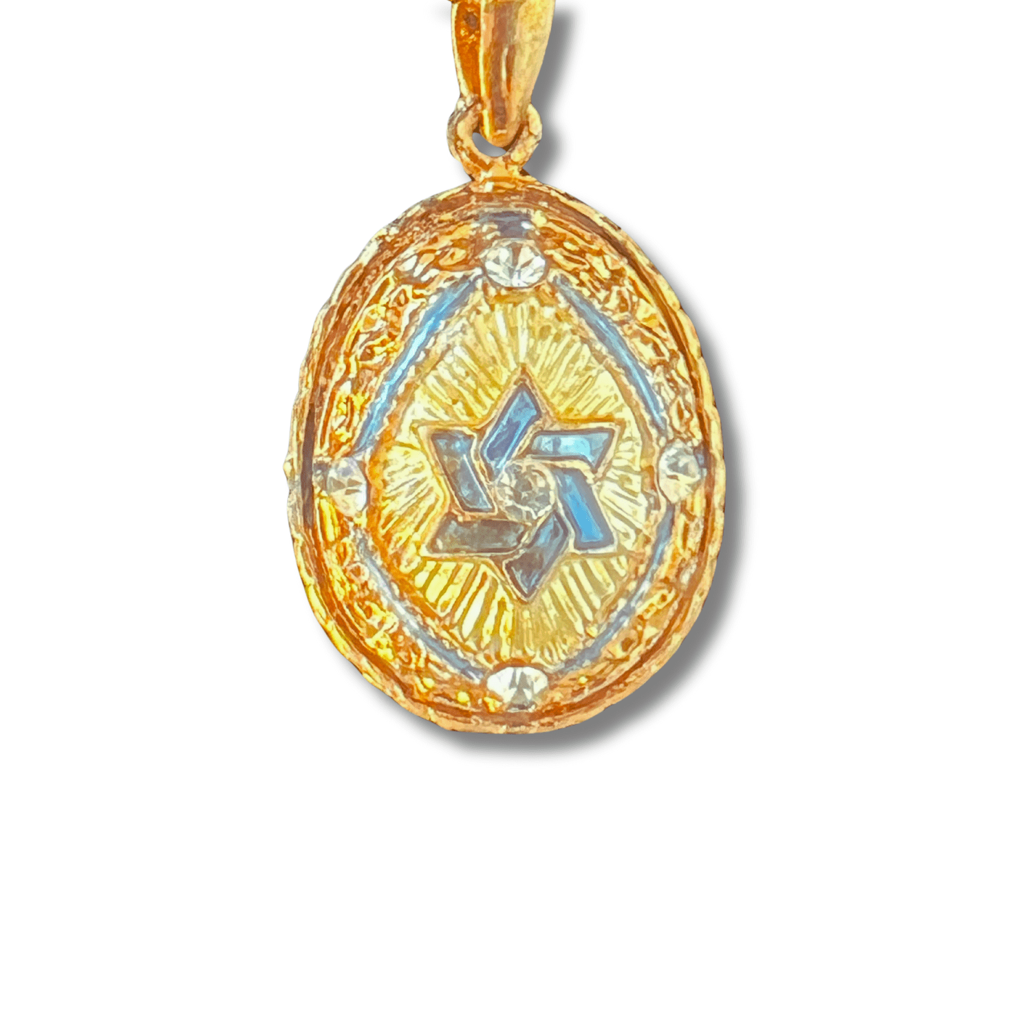 3 ARCHES USA Handcrafted Faberge-Style Egg Pendant Necklace with Star of David - Gold Plated Crystal Jewelry on a 20" Chain - Elegant Religious Keepsake for Women with Luxury Presentation Box