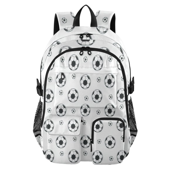 DIXRUYEE Black and White Soccer Balls Backpack for School 14”Laptop Compatible with Reflective Safety Strips