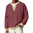 thumbnail image 3 of Havenx Mens Knit Henley Sweater Long Sleeve Quarter Button Sweater Ribbed Knit Crewneck Pullover Tees Fashion Relaxed Fit Fall Workout Thermal Clothing,Wine L, 3 of 6