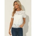 thumbnail image 3 of DARING DIVA Round Neck Scalloped Trim Floral Lace Top S Cream White, 3 of 6