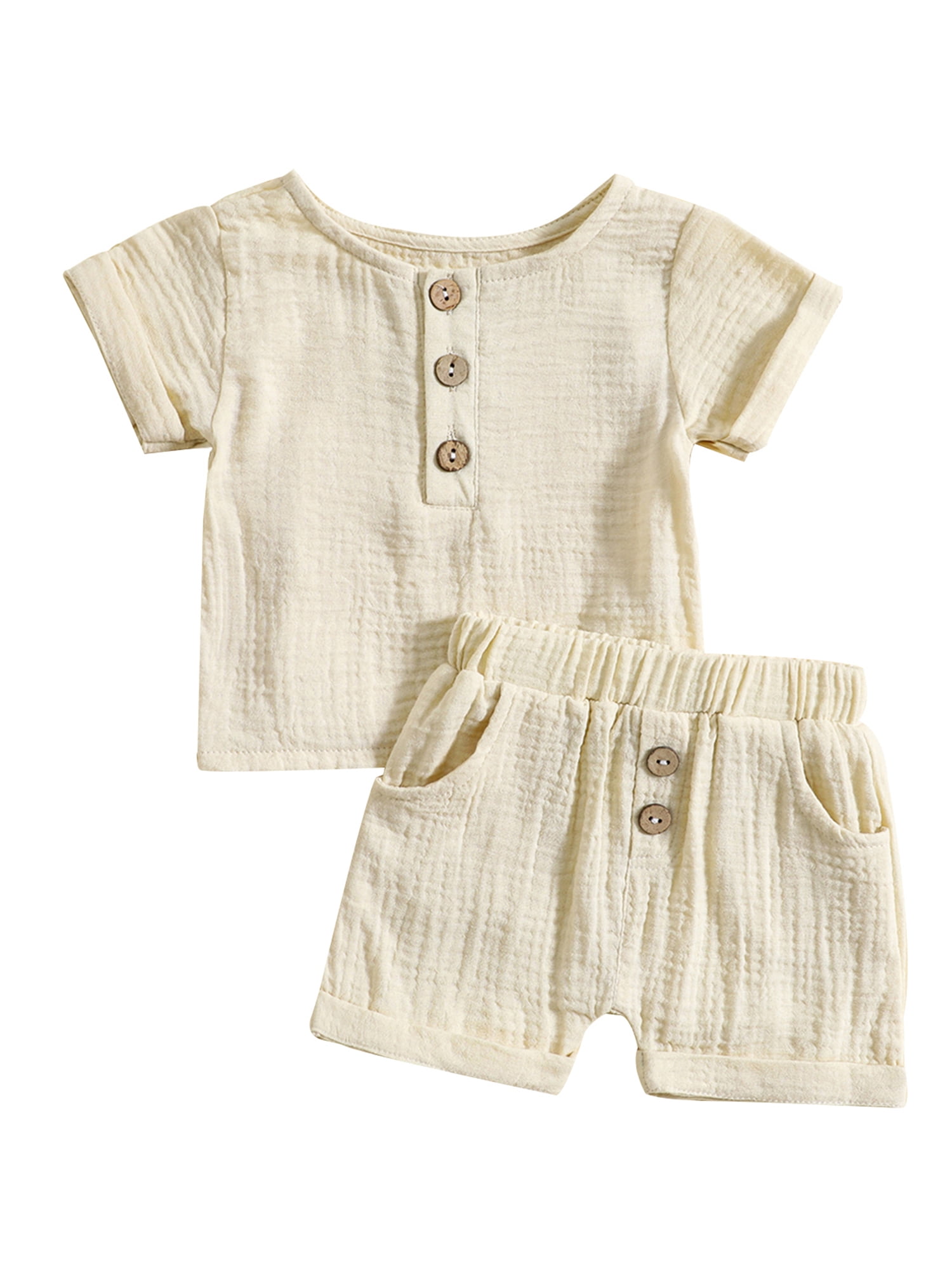 Infant Baby Boys Summer Clothes Sets Solid Color Short Sleeve Button T