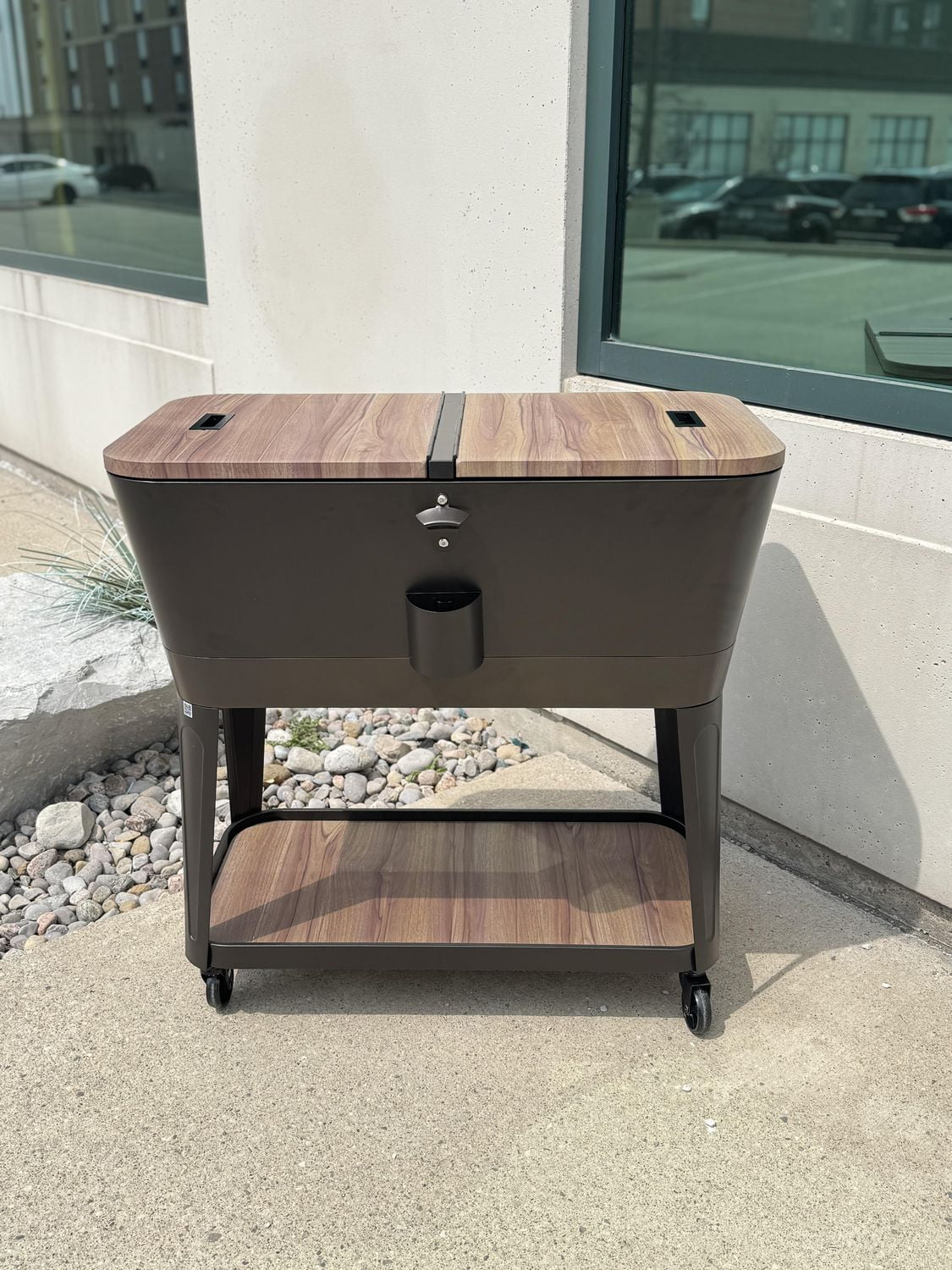 Permasteel Glacière extérieure de 80 qt pour patio - Conique - Grain de bois - Finition brune