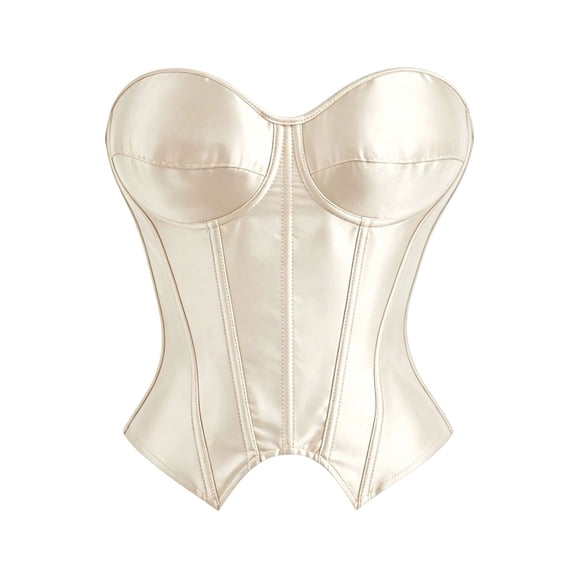 Kilaqueen Women's Satin Strapless Sweetheart Corset Top, Vintage Bustier Shapewear Corset for Party Club Evening Outfit
