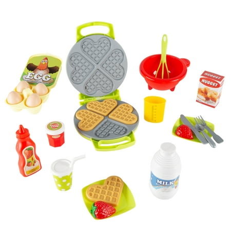 Kids Toy Waffle Iron Set with Music and Lights - Fun Pretend Play Waffle Making Kit by Hey!