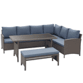 thumbnail image 1 of 4 Piece Outdoor Patio Rattan Wicker Dining Table Bench Patio Furniture Sofa, 1 of 7