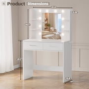 Furmax Makeup Vanity Desk with 3 Modes Adjustable Lights and Mirror Vanity Table with Shelves and Drawers, White