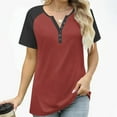 thumbnail image 3 of Cutuoiiu Women's Button V-neck Solid Color Short Sleeve Loose Casual T-shirts Gifts, 3 of 8