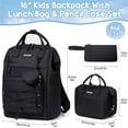 thumbnail image 2 of 4PCS Backpack with Lunch Box, Pencil Case & Earphone Bag, Waterproof Casual Daypack for Travel, Black, 2 of 9