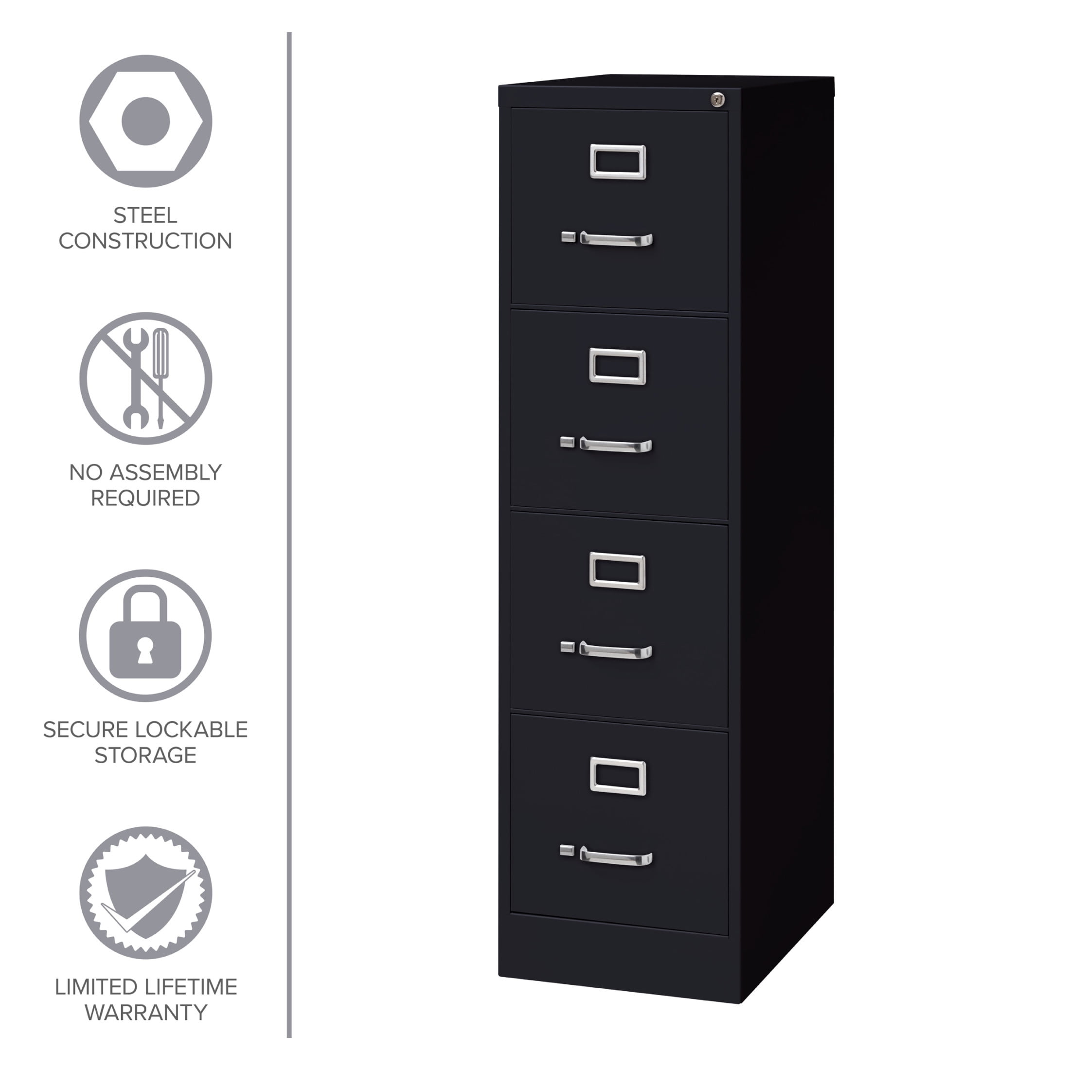 Hirsh 4 Drawer Letter Locking Metal Vertical File Cabinet, 22" Deep, Black