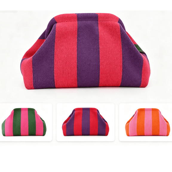 Women's Knit Striped Clutch Purse - Large Woven Dumpling Bag, Lightweight Clutch Purse Travel Makeup Organizer & Evening Handbag