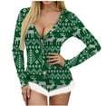 thumbnail image 2 of DPTALR Pyjama de Noël pour Femmes, Imprimé Inpositionnel, Col en V, Détail Plume, Manches Longues, Lingerie Sexy, 2 of 8