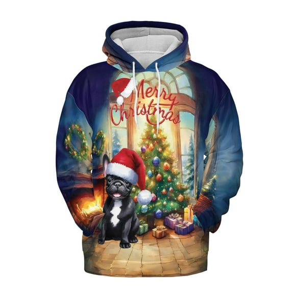 Merry Christmas French Bulldog Santa Hat Xmas Tree Winter Holiday All Over Print 3D Hoodie Unisex Merch Hoodies Dog Lover Gifts - 01013