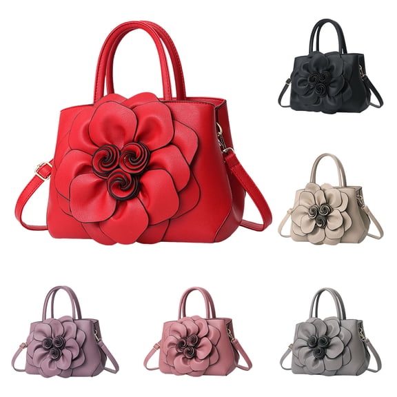 Faraee Womens Flower Purses and Handbags Leather Fashion Small Shoulder Crossbody Tote Bag Work Casual Top Handle Satchel Black