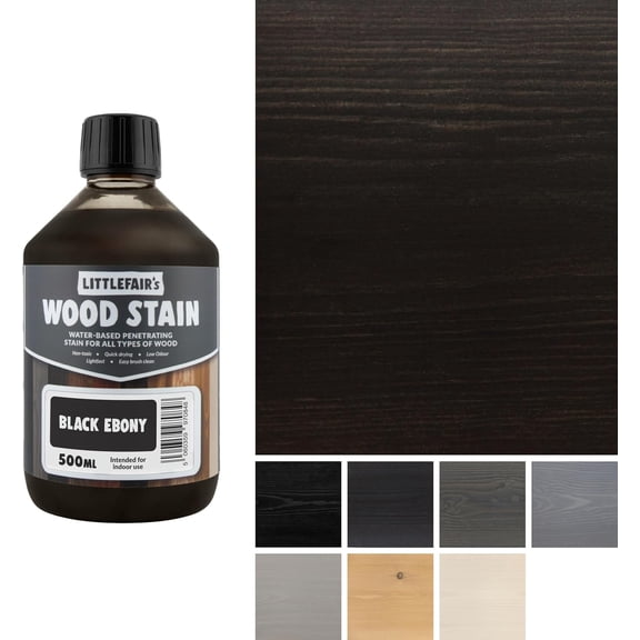 Littlefair's Wood Stain Water Based - 16.9oz/500ml - Indoor Furniture Stain Light & Dark Finishes - Special Non Toxic & Eco Friendly Formula - Wood Stain for Crafts - Color: Black Ebony