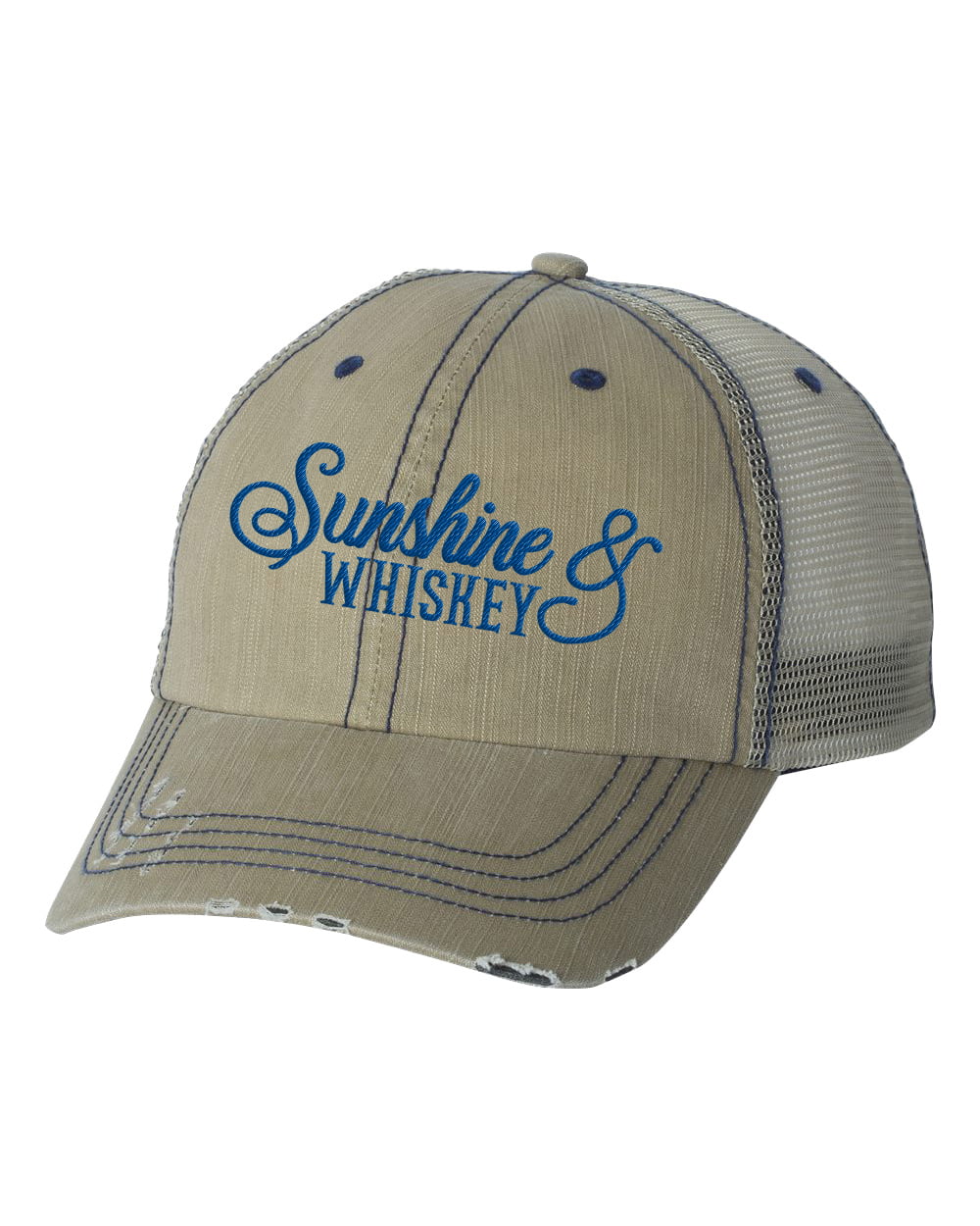 Adult Trucker Hat Sunshine & Beer Womens Distressed Alcohol Drinking Ball Cap 