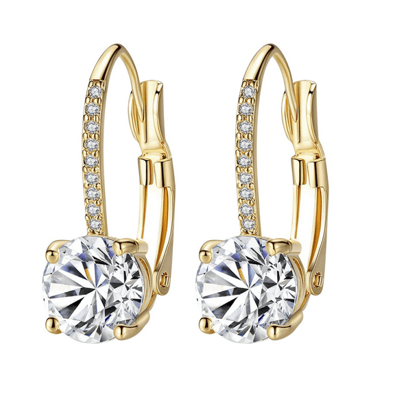 Paris Jewelry 18K Yellow Gold 3 Ct Leverback Huggie Hoop with Cubic Zirconia Drop Dangle Earring for Women Plated