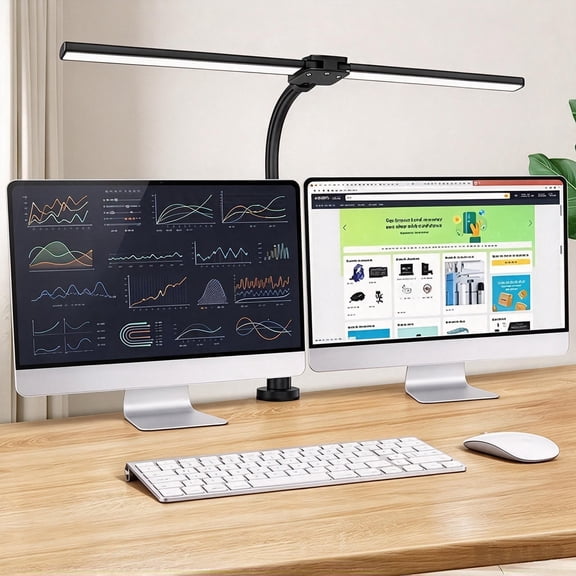 Led Clip Desk Lamp-Double-Head Reading Architect Lamp, Infinitely Adjustable Brightness, Dimmable Usb Port 12W & 3 Colors for Work, Read, Study