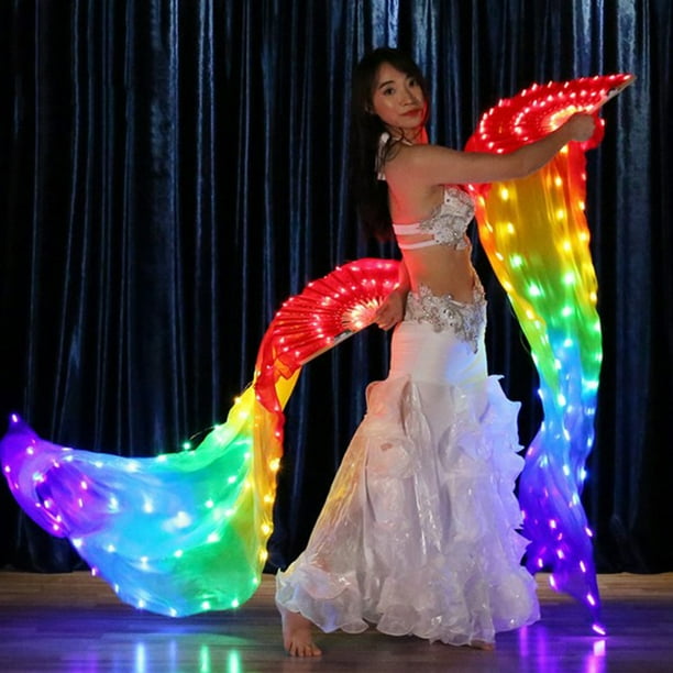 de seda LED plegable velo de mano decorativo danza del vientre 180x90cm Macarena Velo de abanico para danza del vientre
